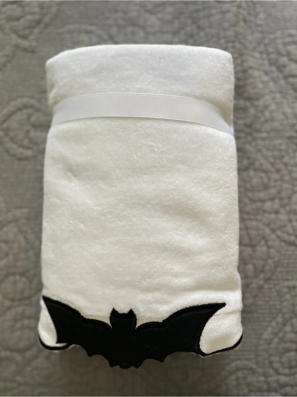 White Hand Towels with Black Bat Trim - Set of 2